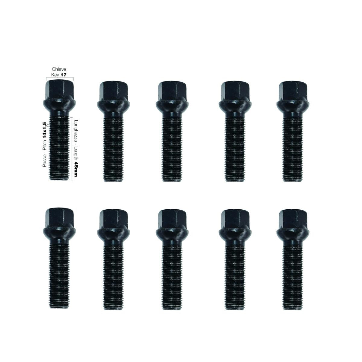 10 bulloni neri ch.17 14x1.5 l.45mm sferici