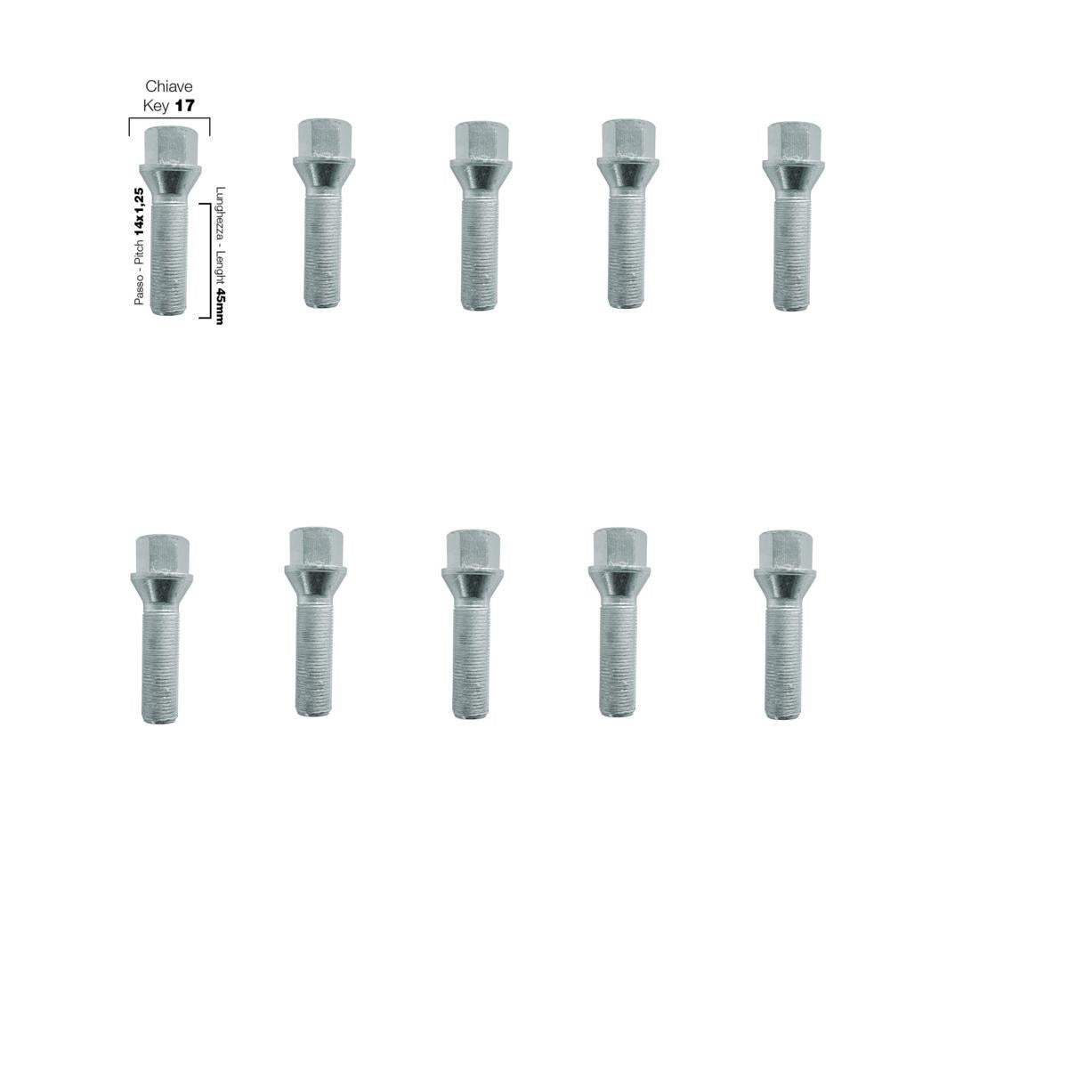 10 bulloni ch.17 14x1.25 l.45mm