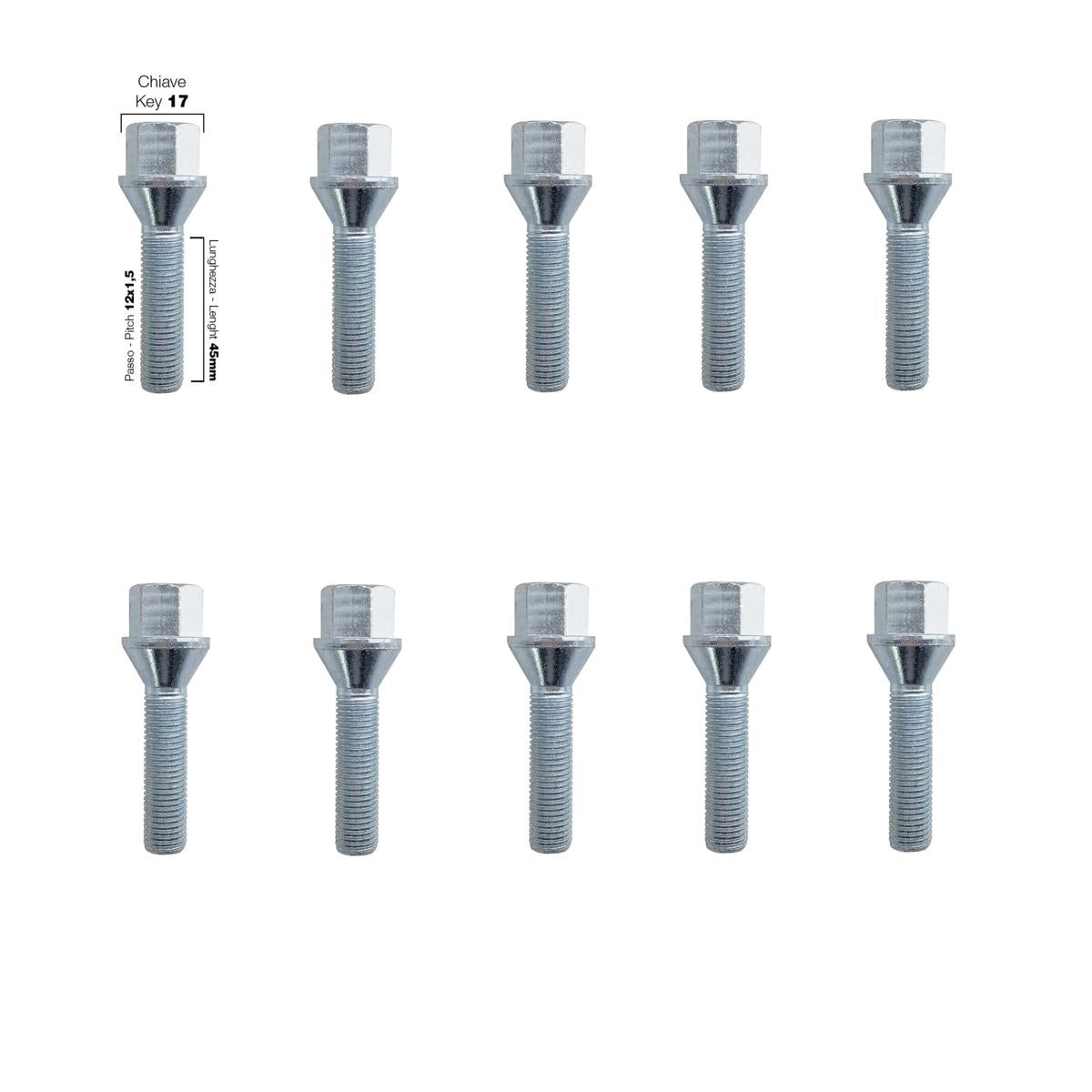 10 bulloni ch.17 12x1.5 l.45mm