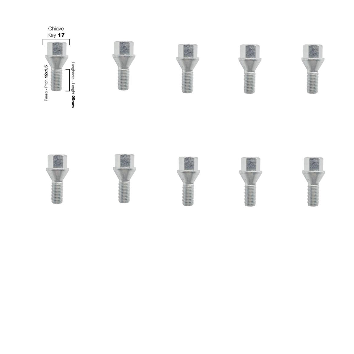10 bulloni ch.17 12X1.5 l.25mm