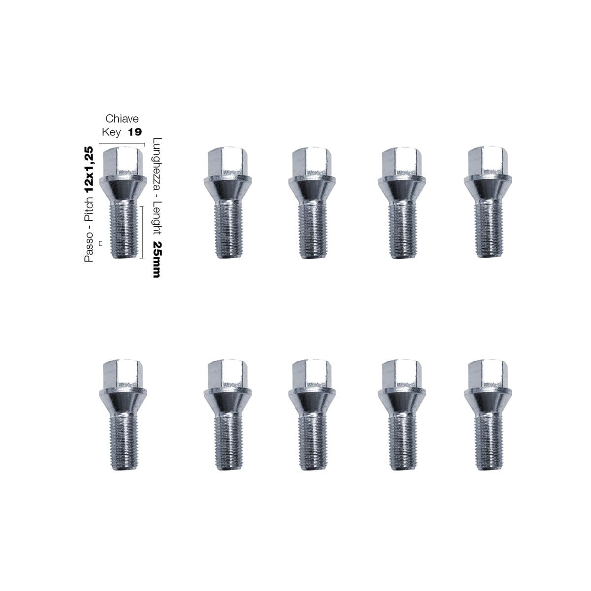 10 bulloni ch.19 12x1.25 l.25mm