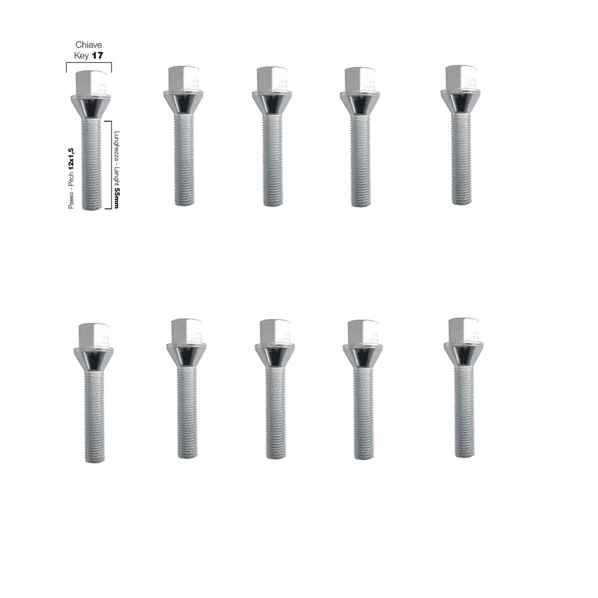 10 bulloni ch.17 12x1.5 l.55mm