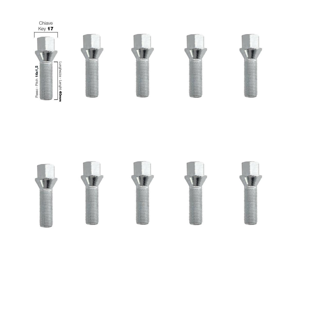 10 bulloni ch.17 14x1.5 l.40mm