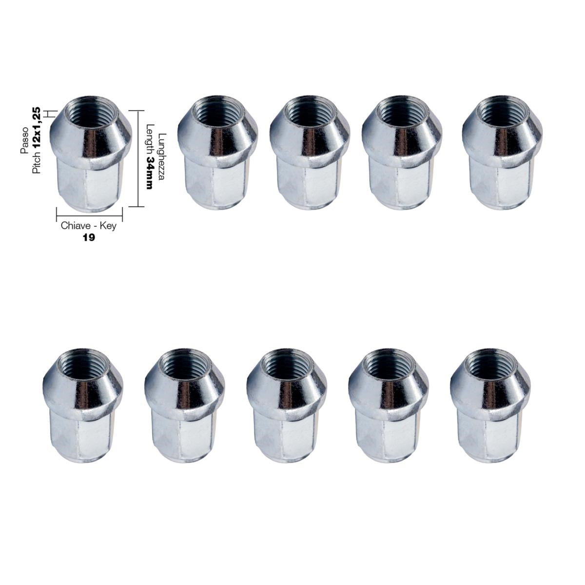 10 dadi chiusi ch.19 12X1.25 l.34mm