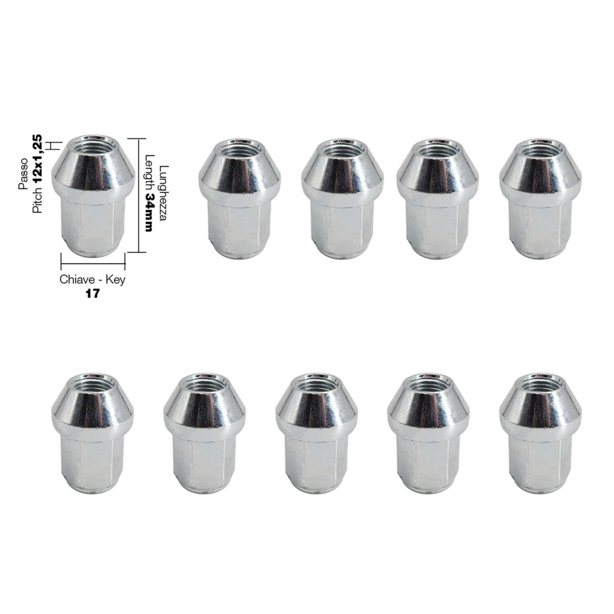 10 dadi chiusi ch.17 12X1.25 l.34mm