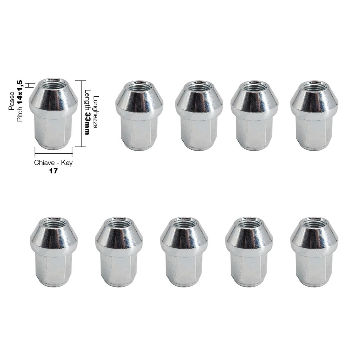 10 dadi chiusi ch.17 14X1.5 l.33mm