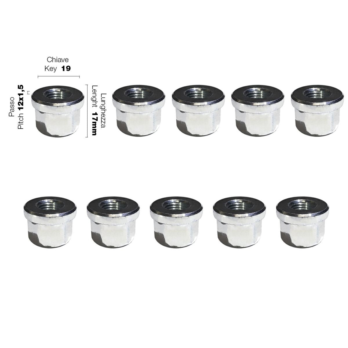 10 dadi ch.19 12x1.25 l.17mm testa piatta