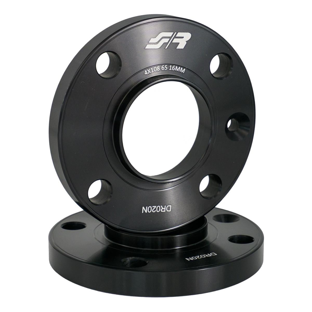 2 distanziali alluminio nero 16mm 4x108 mozzo 65,1