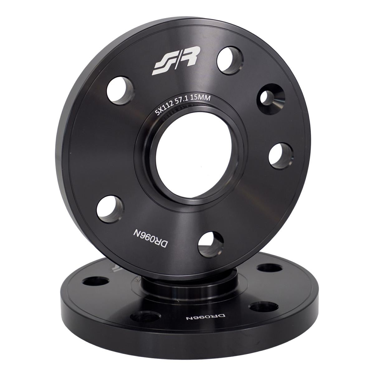 2 distanziali alluminio nero 15mm 5X112 mozzo 57,1