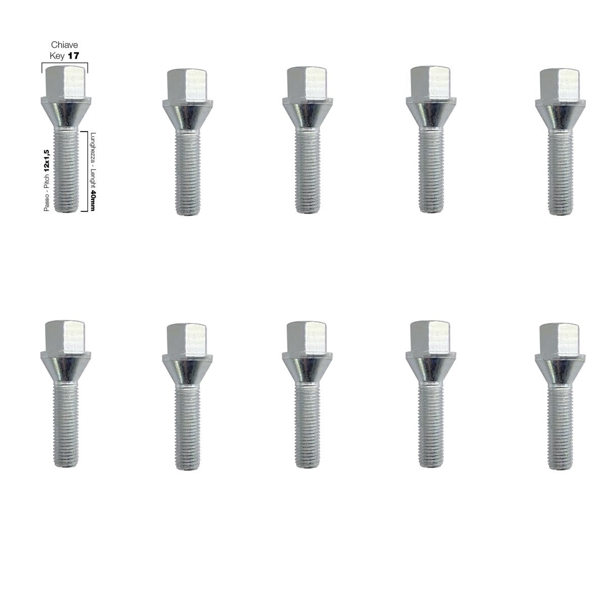 10 bulloni ch.17 12x1.5 l.40mm