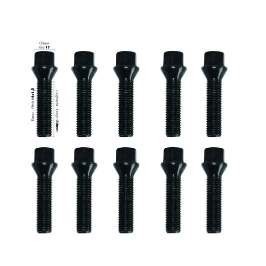 10 bulloni neri ch.17 14x1.5 l.50mm
