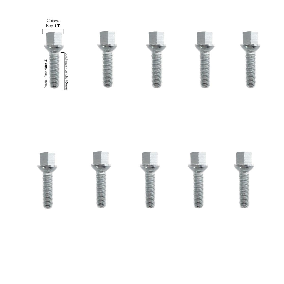 10 bulloni ch.17 12x1.5 l.40mm sferici