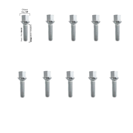 10 bulloni ch.17 12x1.5 l.40mm sferici