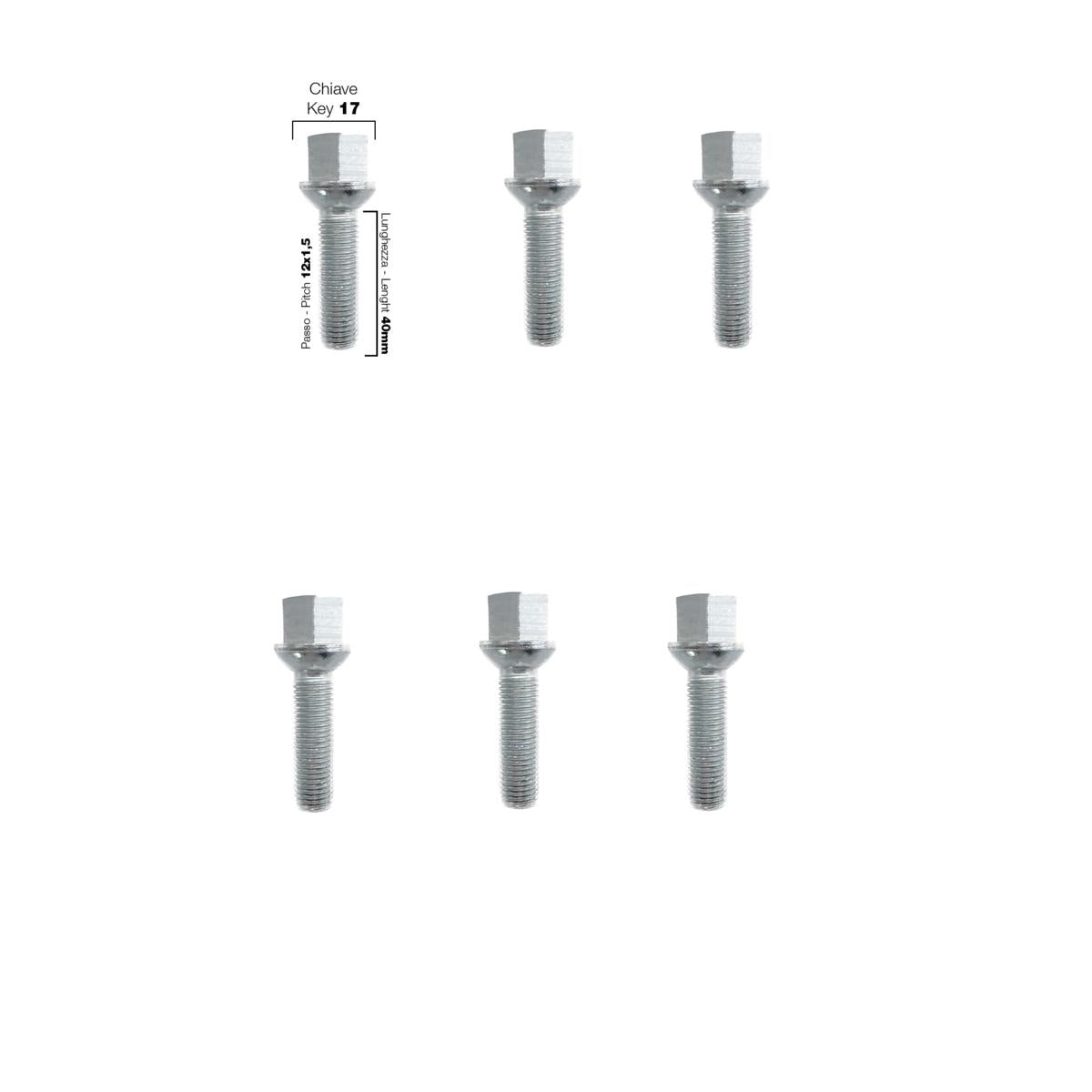 6 bulloni ch.17 12X1.5 l.40mm sferici