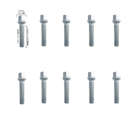10 bulloni ch.17 14x1.5 l.60mm sferici