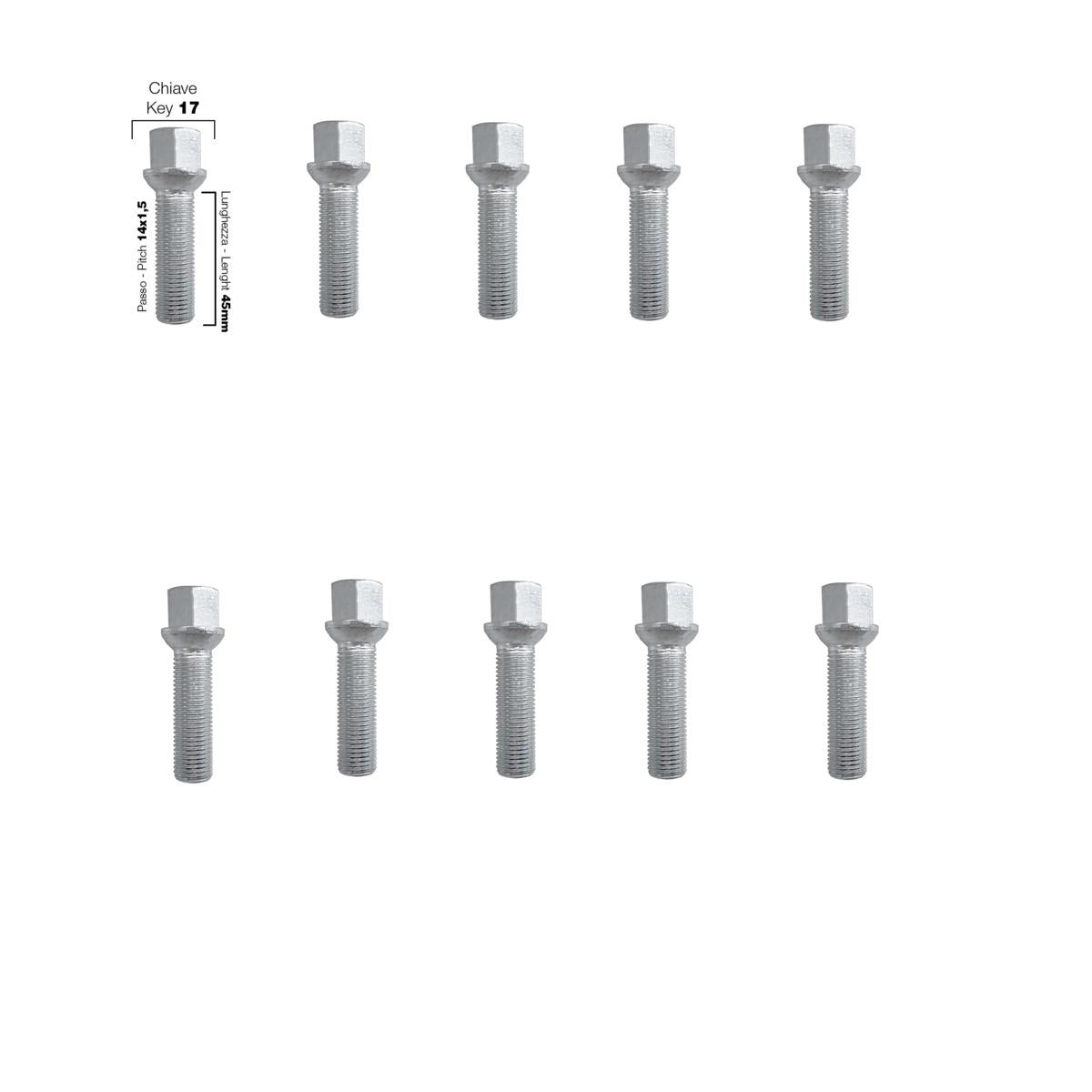 10 bulloni ch.17 14x1.5 l.45mm sferici