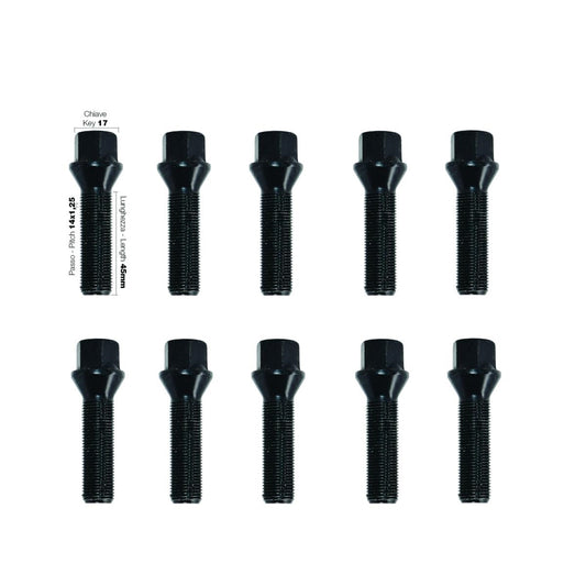10 bulloni neri ch.17 14x1.25 l.45mm