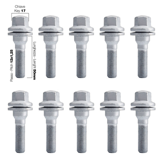 10 bulloni ch.17 12x1.25 l50 mm testa piatta