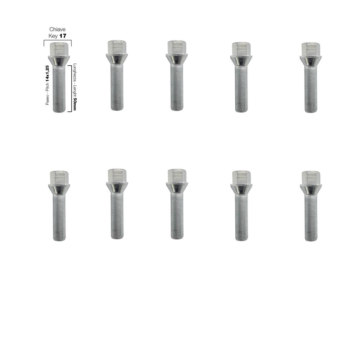 10 bulloni ch.17 14x1.25 l.50mm