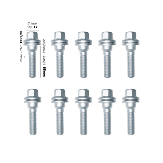 10 bulloni ch.17 12x1.25 l.55mm testa piatta