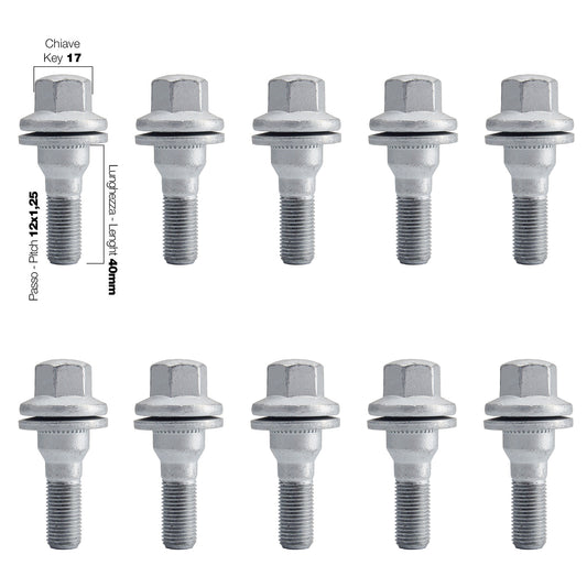 10 bulloni ch.17 12x1.25 l40 mm testa piatta