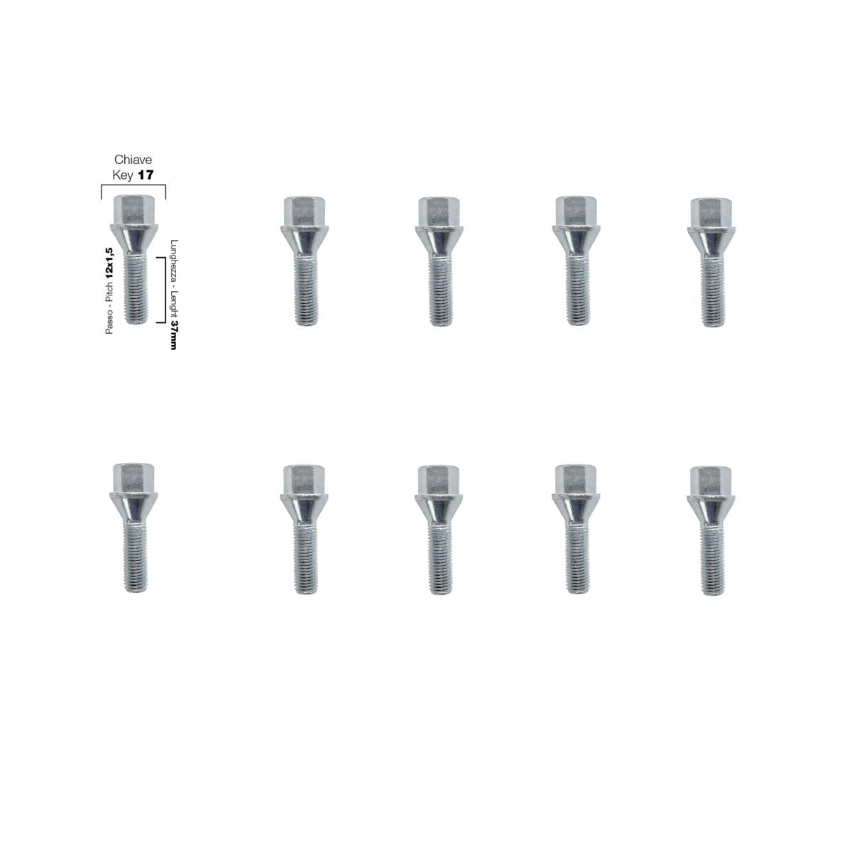 10 bulloni ch.17 12x1.5 l.37mm