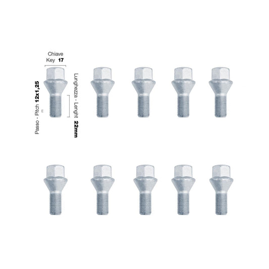 10 bulloni ch.17 12x1.25 l.22mm