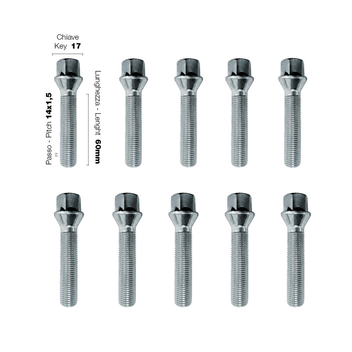 10 bulloni ch.17 14X1.5 l.60mm