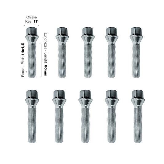 10 bulloni ch.17 14X1.5 l.60mm