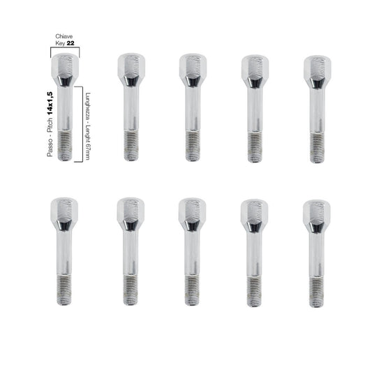 10 bulloni ch.22 14x1.5 l.67 mm