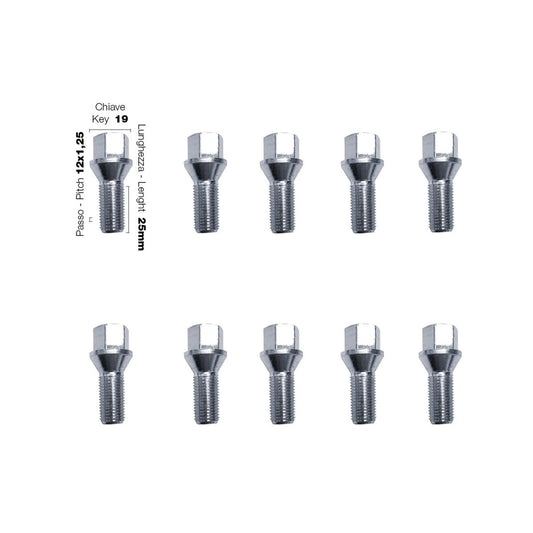 10 bulloni ch.19 12x1.25 l.25mm