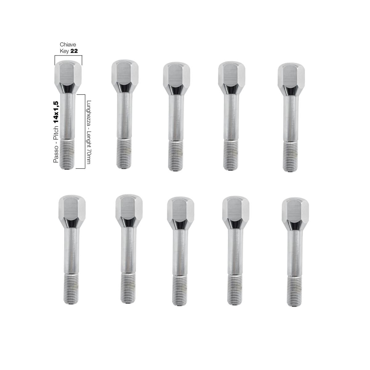 10 bulloni ch.22 14x1.5 l.70 mm