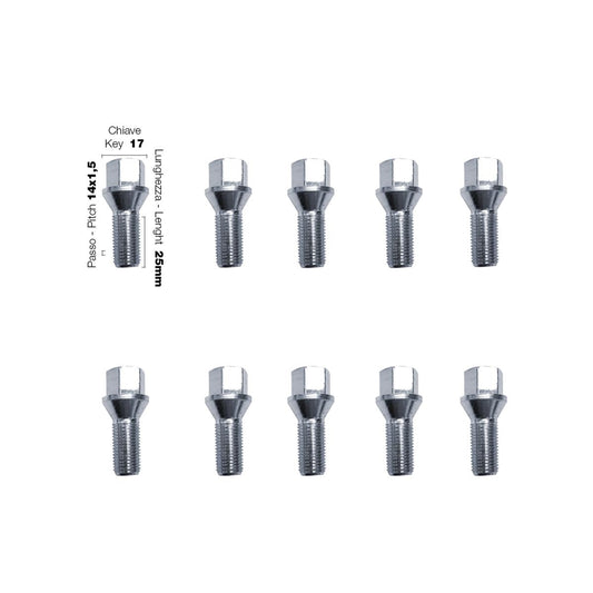 10 bulloni ch.17 14x1.5 l.25mm
