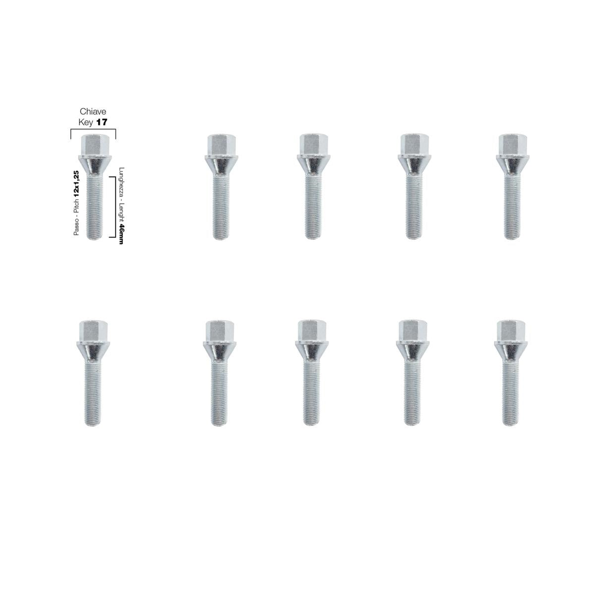 10 bulloni ch.17 12x1.25 l.46mm