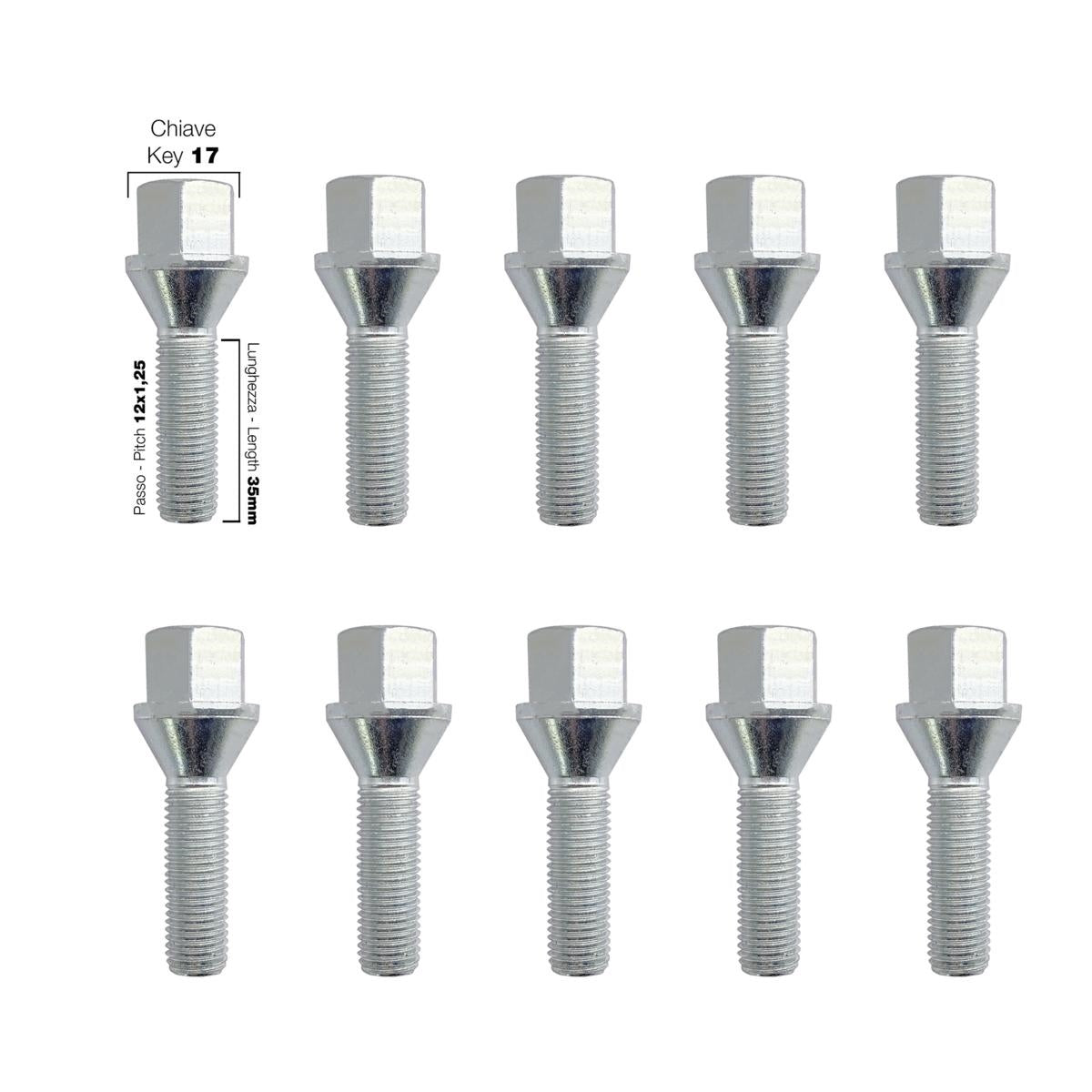 10 bulloni ch.17 12x1.25 l.35mm