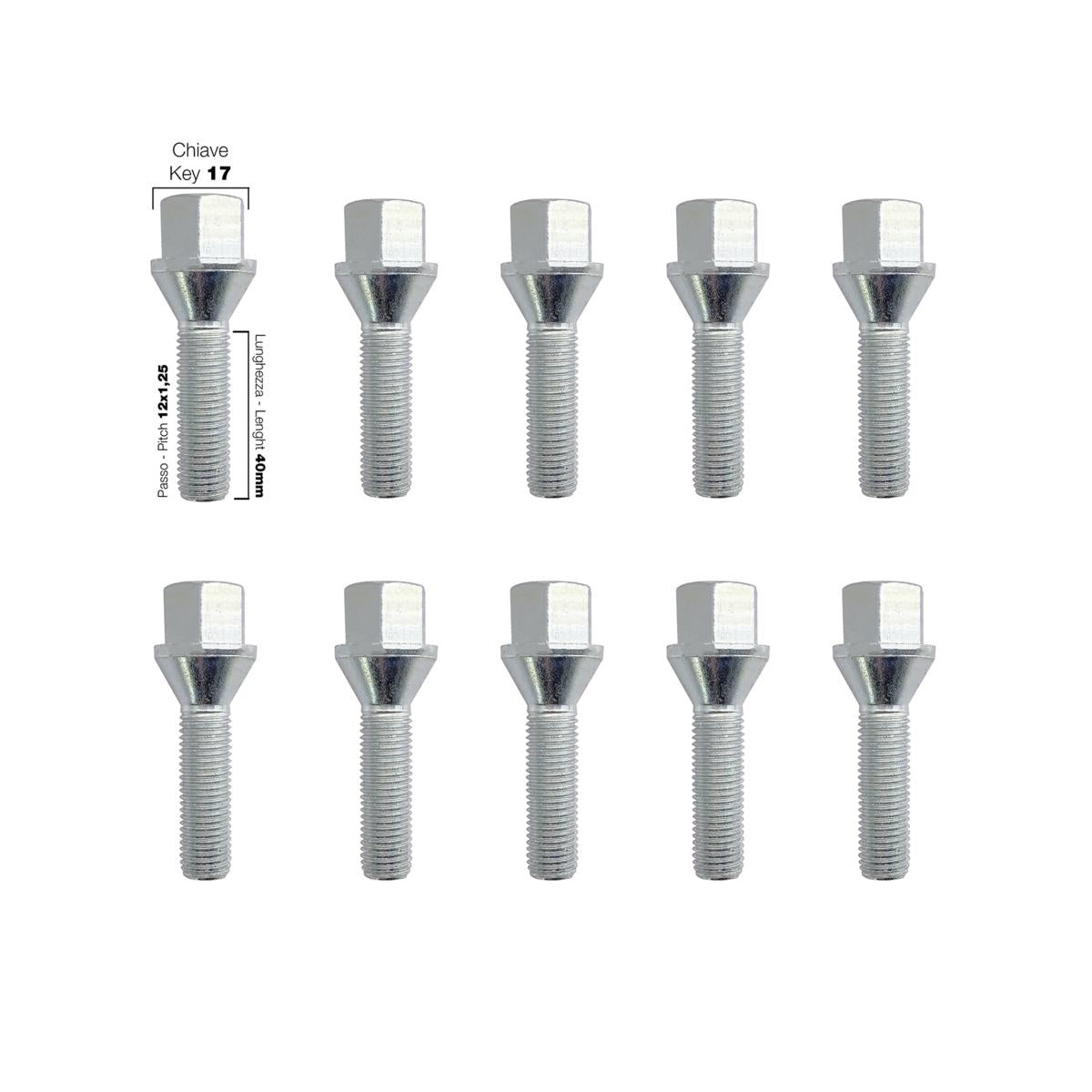 10 bulloni ch.17 12x1.25 l.40mm