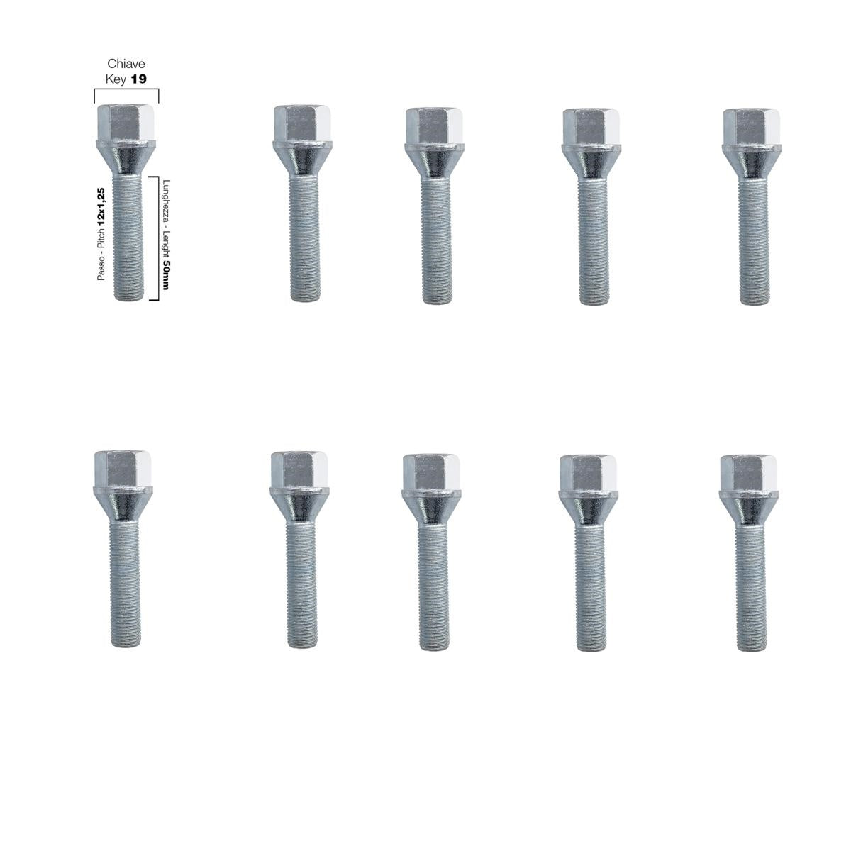 10 bulloni ch.19 12x1.25 l.50mm