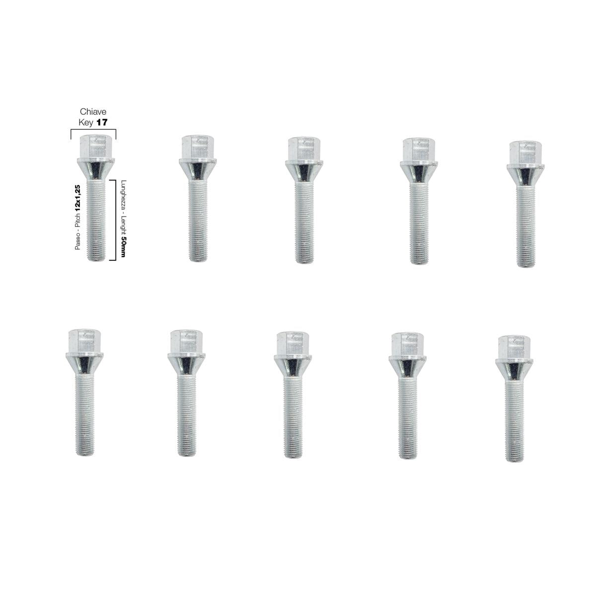 10 bulloni ch.17 12x1.25 l.50mm