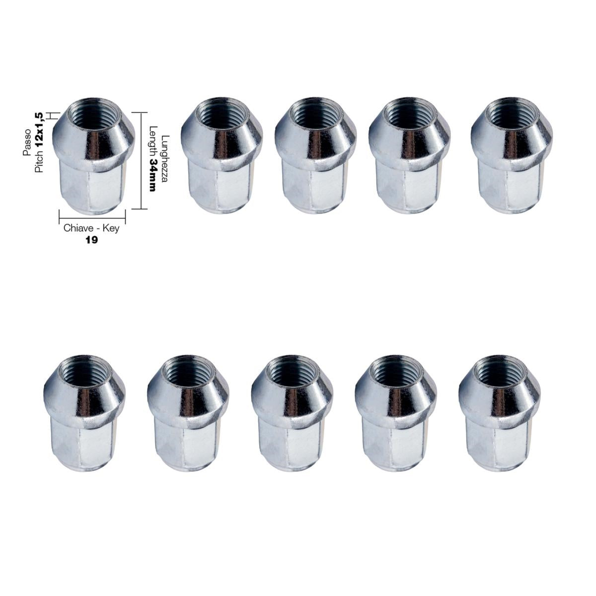 10 dadi chiusi ch.19 12X1.5 l.34mm