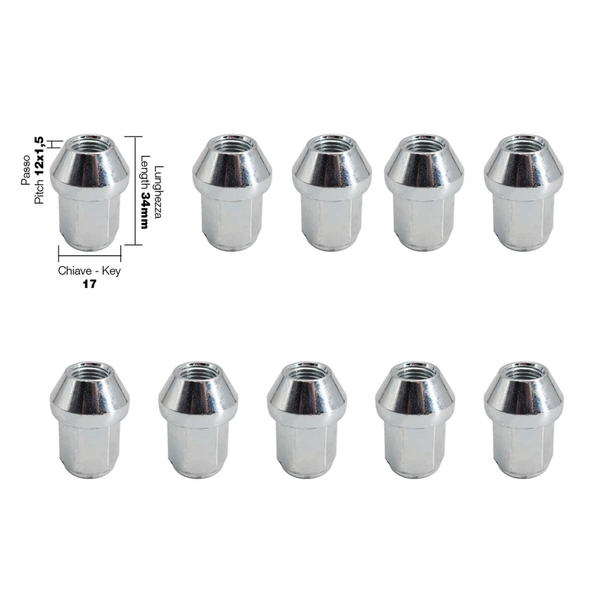 10 dadi chiusi ch.17 12X1.5 l.34mm