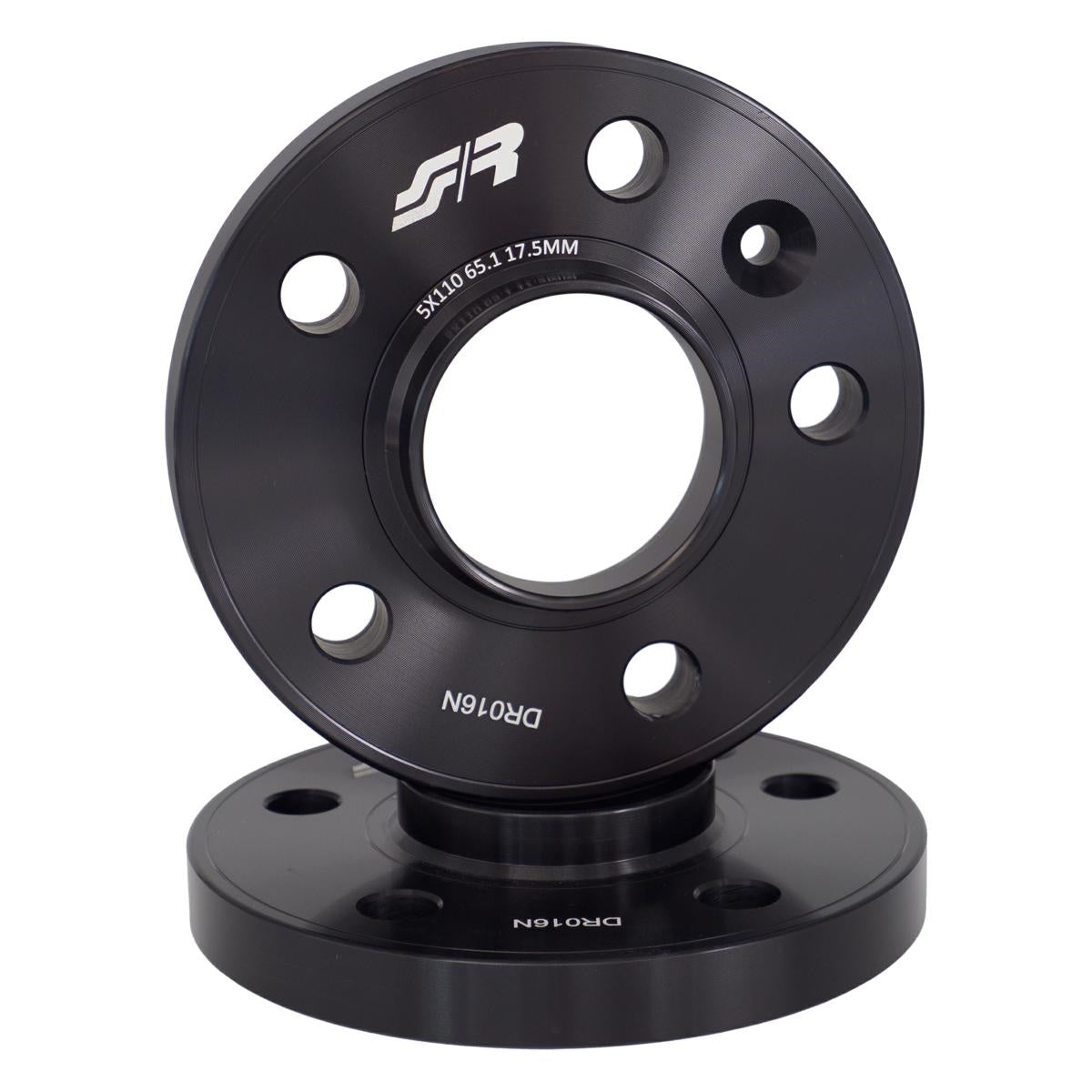 2 distanziali alluminio nero 17,5mm 5x110 mozzo 65,1