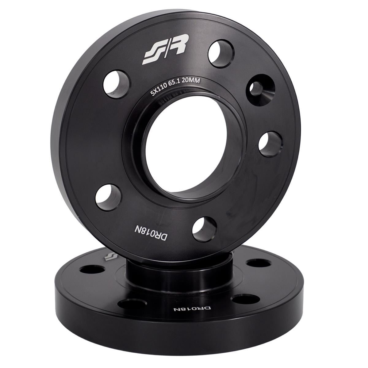 2 distanziali alluminio nero 20mm 5x110 mozzo 65,1