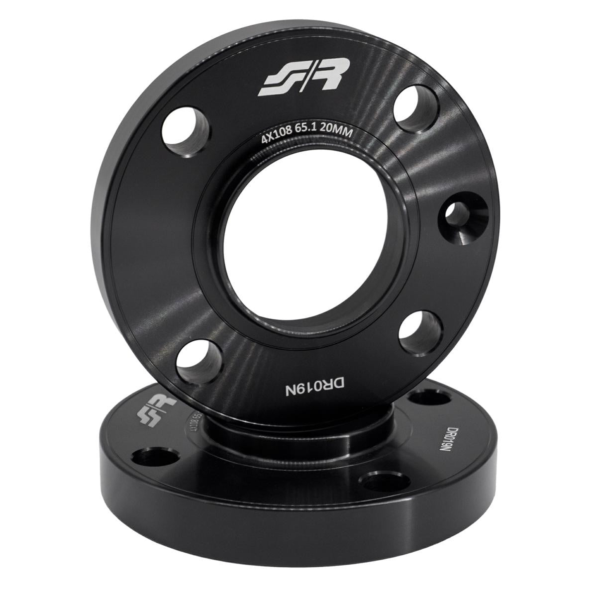 2 distanziali alluminio nero 20mm 4x108 mozzo 65,1