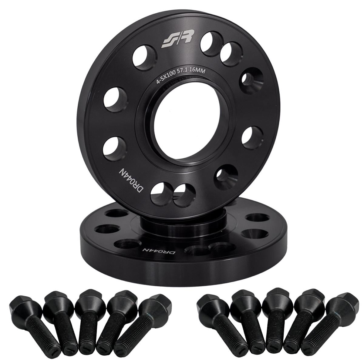 2 distanziali ruota neri 16mm 4-5x100 centraggio 57,1 con bull.