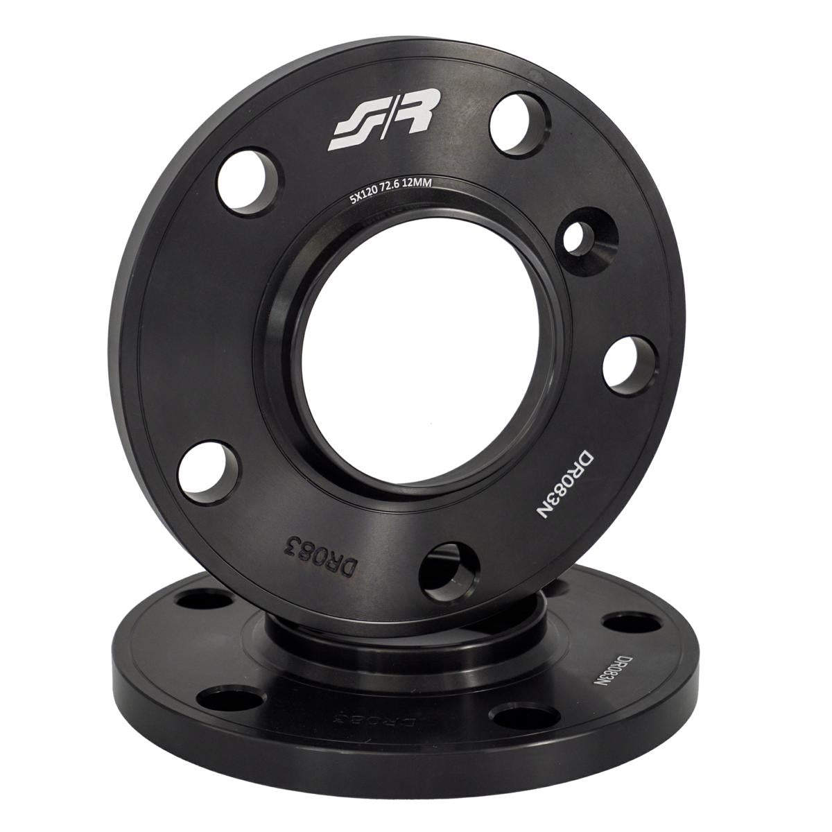 2 distanziali alluminio nero 12mm 5X120 mozzo 72,6