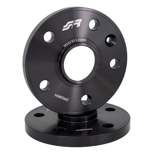 2 distanziali alluminio nero 15mm 5X112 mozzo 57,1