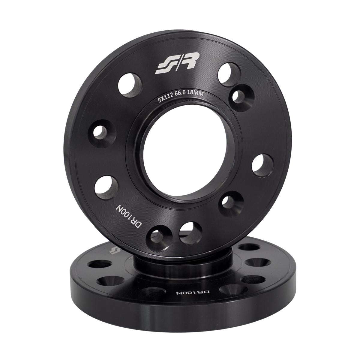 2 distanziali alluminio nero 18mm 5X112 mozzo 66,6